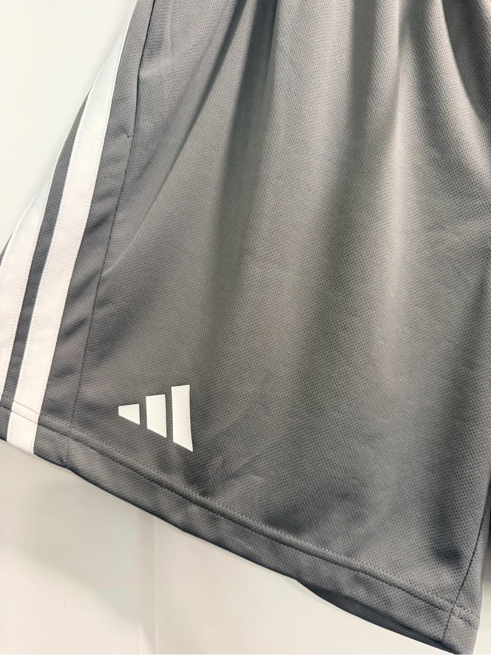 Men's Gray addidas Athletic Shorts with White Side Stripes